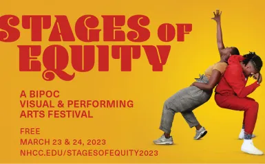 A promotional image with two dancers for "Stages of Equity" 2023