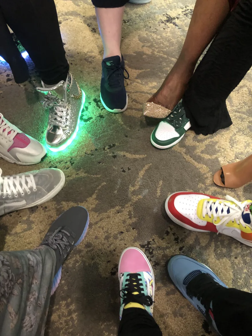 a photo of sneakers in a circle 