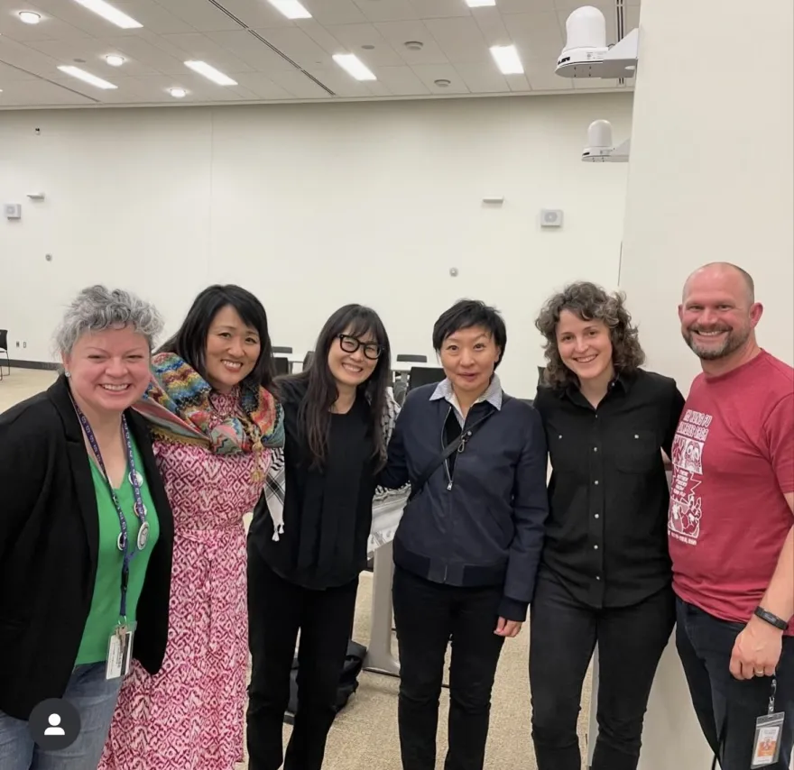 a group photo from the Cathy Park Hong author conversation event