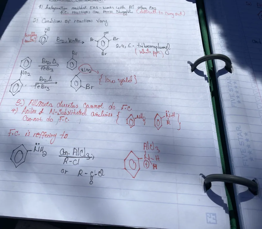 A photo of Sylvester's chemistry notes and chemical bond drawings 