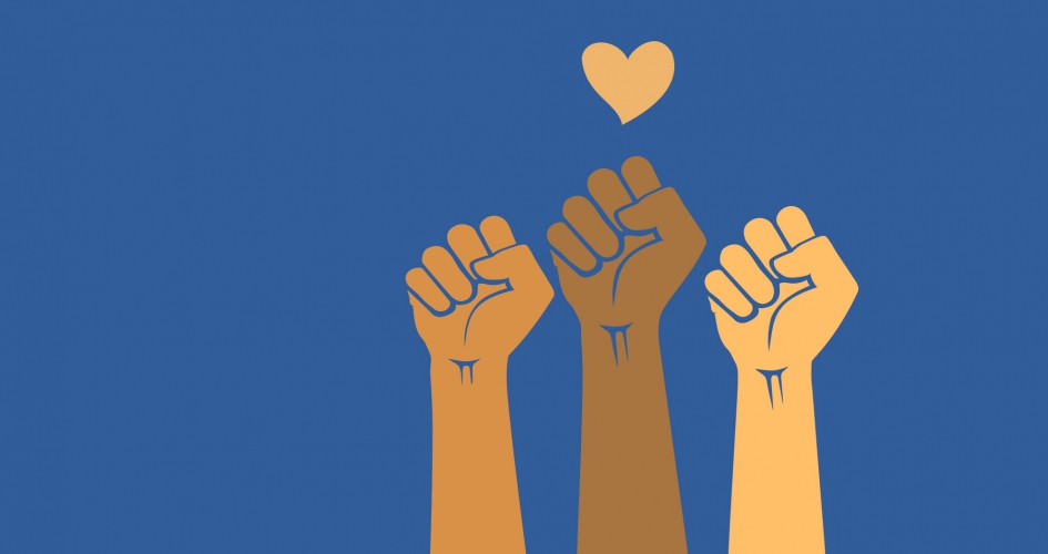 fists and hearts flag for racial justice and social Transformation