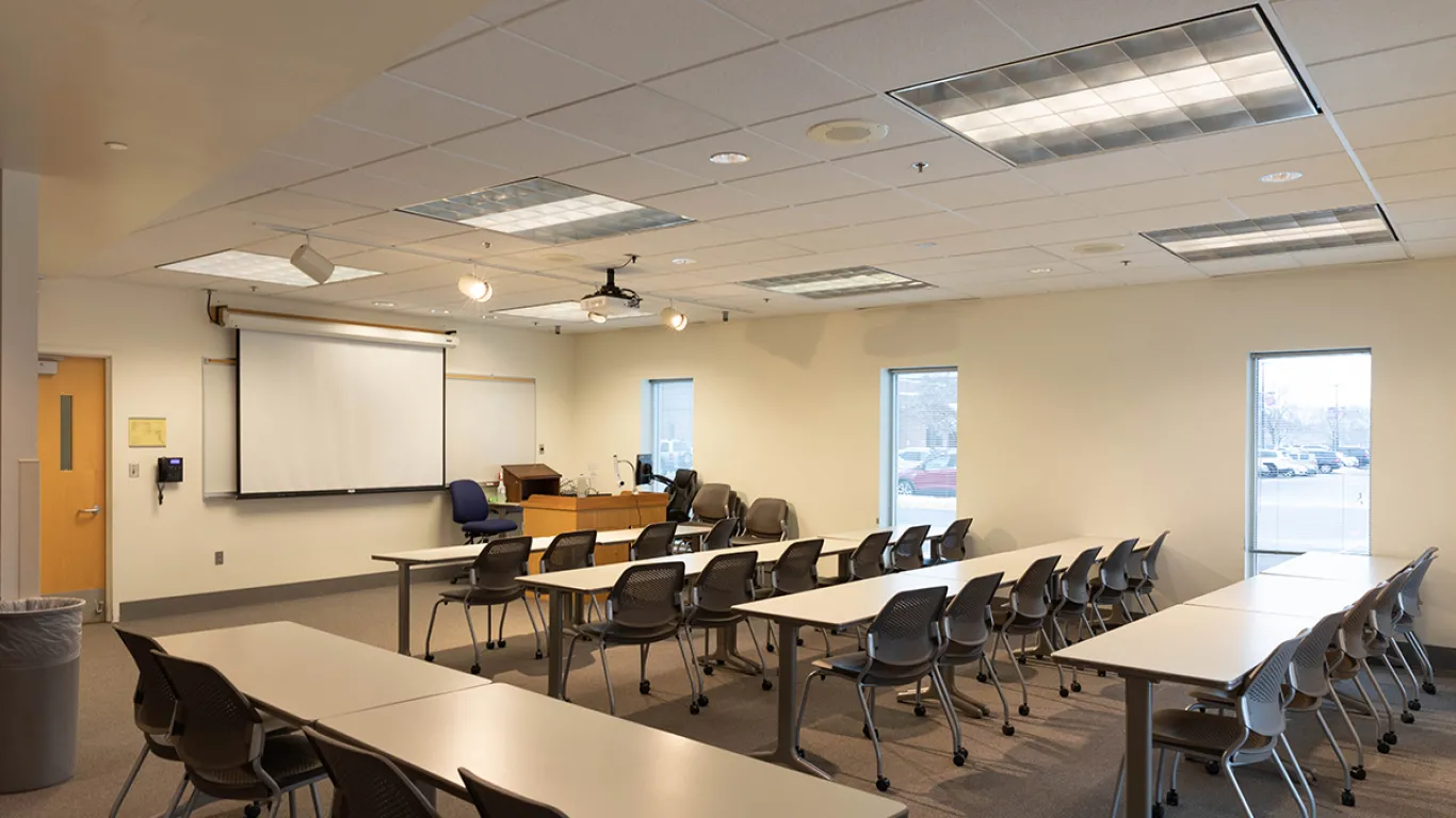 empty conference room with table and chairs 