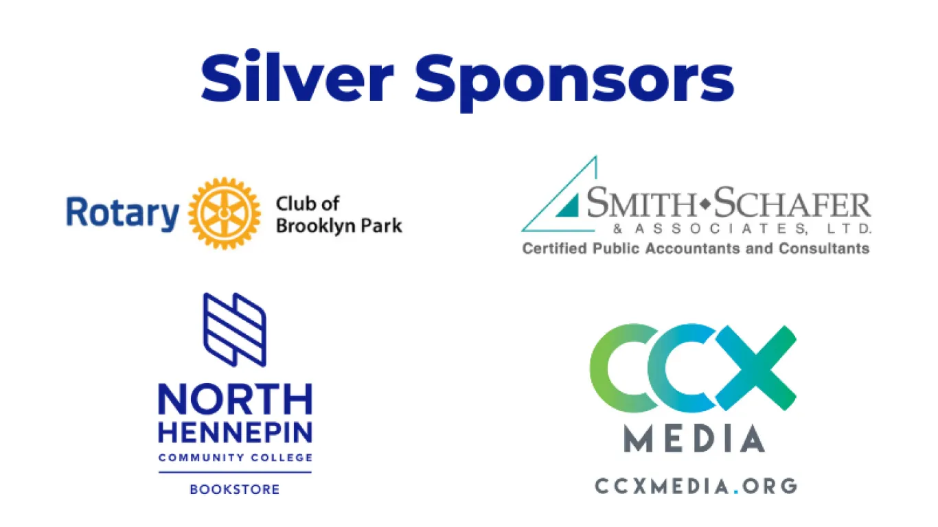 Logos: Rotary Club of Brooklyn Park, Smith Schafer & Associates, CCX Media, NHCC Bookstore