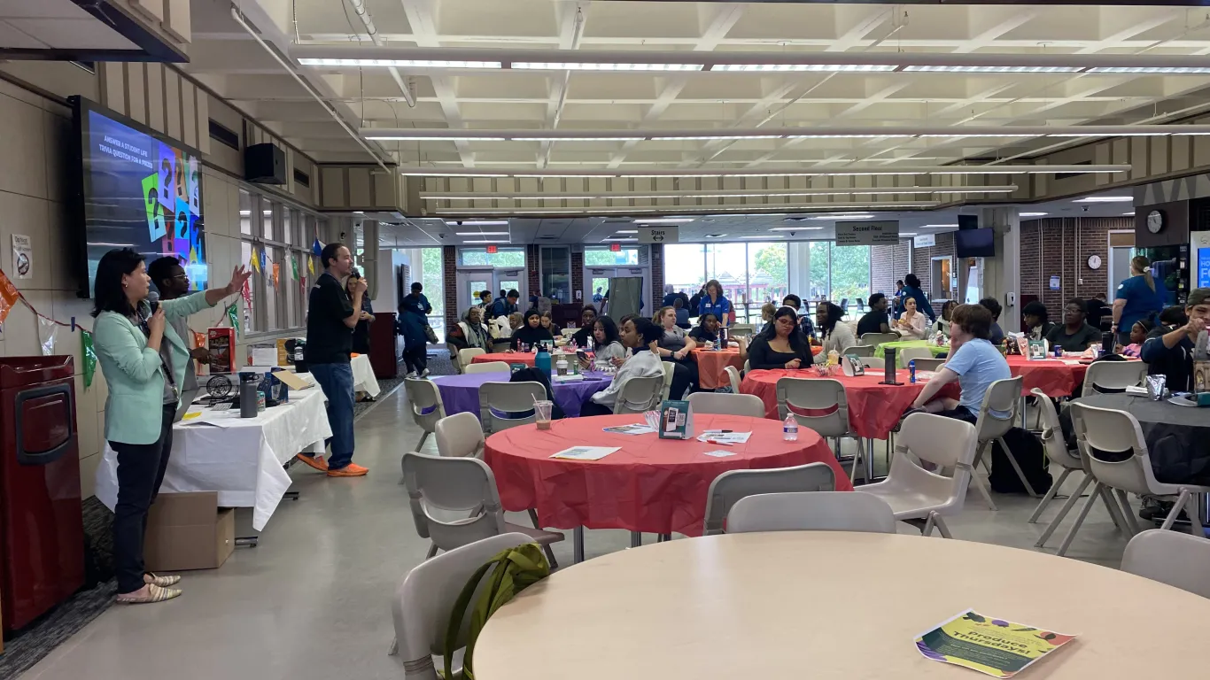 a photo of Student Life leading a game of Bingo in the Campus Center