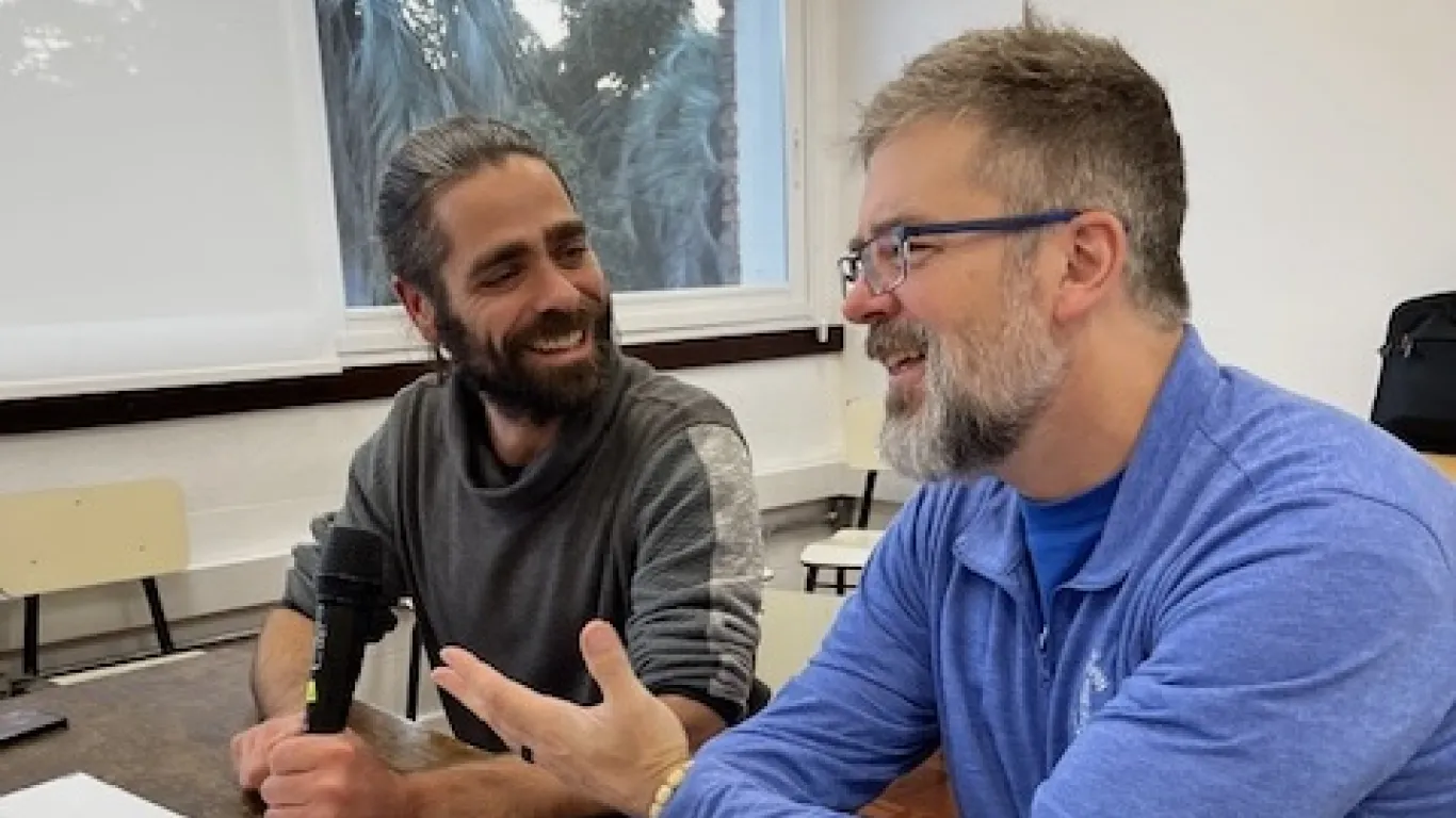 this is a photo of NHCC faculty, Mark Larson, (on the right), meeting with an administrator/employee from University of the Republic Uruguay. Mark visited the university in Montevideo to share Aikido of NHCC’s curriculum, so administrators may integrate it into their university.