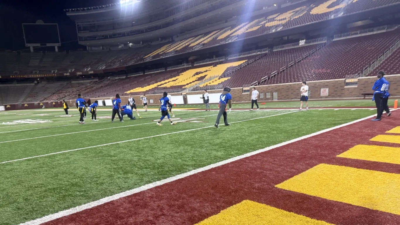 flag football outside at the Huntington Bank Stadium
