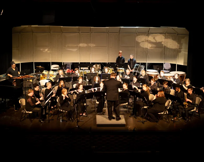 a concert band performing on stage