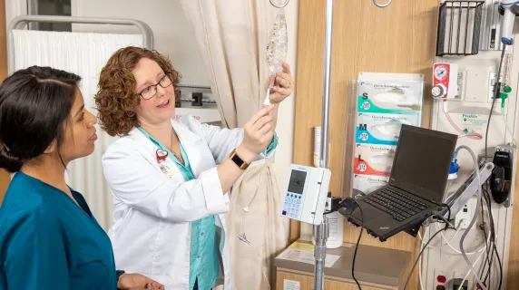 nursing instructor and student in the nursing lab 