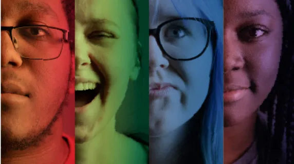 A colorful row of human faces.