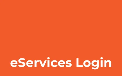 orange box with the words e-services login