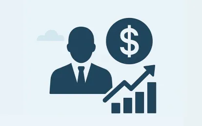 graphic with a person, a dollar sign, and a chart