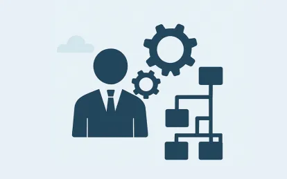 graphic with a person and a flow chart