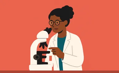 graphic of a woman using a microscope