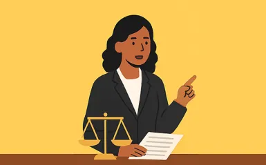 graphic of a female paralegal holding a document