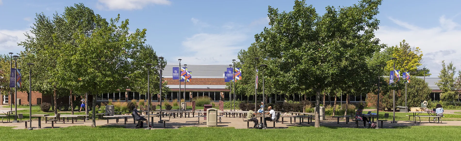 students sitting outside on a sunny day