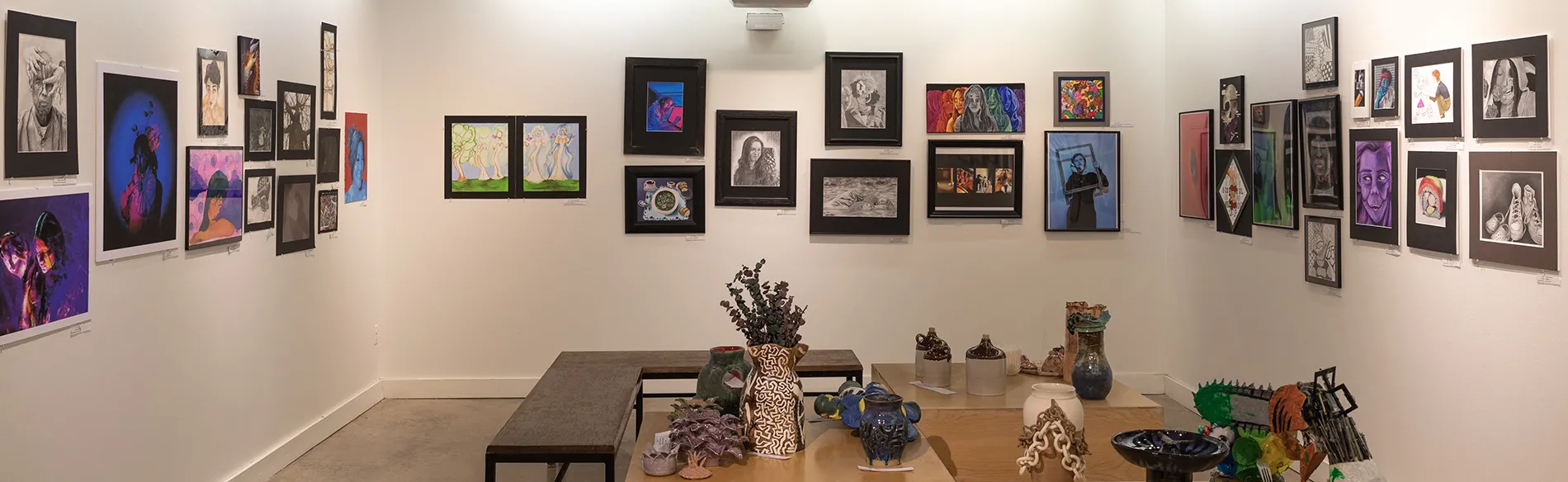 gallery with art on the walls
