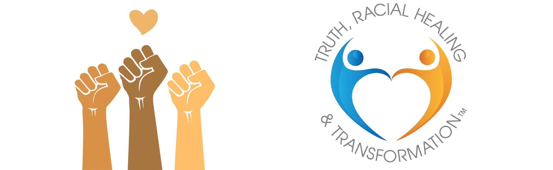graphic of fists with a heart above and the TRHT logo