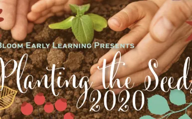 close up of an adults hands guiding a childes hands to pick up a seedling. bloom early learning presents, planting the seeds 2020 