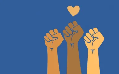 fists and hearts flag for racial justice and social Transformation