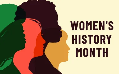 the words women's history month with the silhouettes of four women 