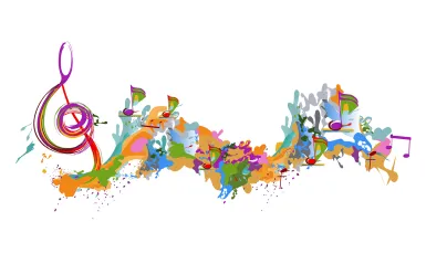 this is a colorful image of musical notes, seemingly dancing across the screen without moving. 