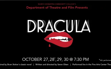banner for Dracula play of red lips biting lower lip