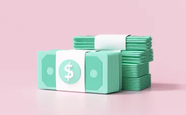 stack of money with a pink background 