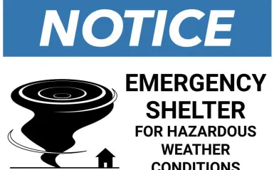 this is a graphic for an emergency shelter drill notice 