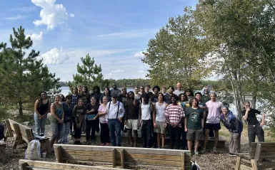 A photo of Ana Munro's Environmental and Outdoor Leadership class on an immersion trip outside