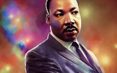 image of Martin Luther King Jr. with a cosmic background 