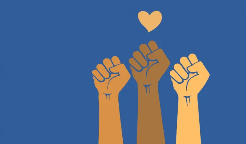 fists and hearts flag for racial justice and social Transformation