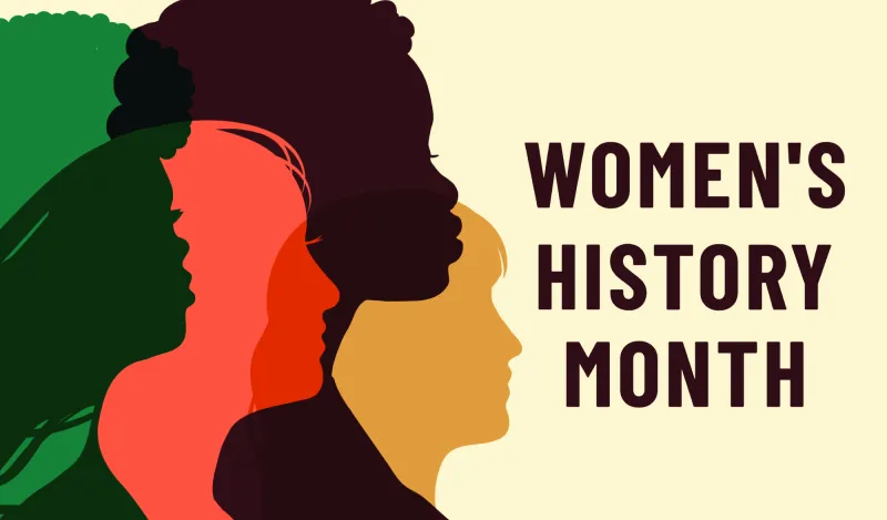 the words women's history month with the silhouettes of four women 