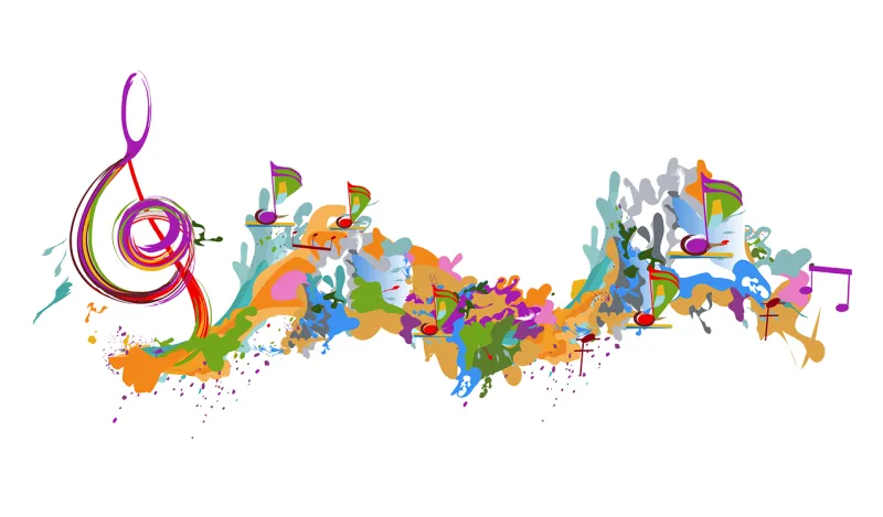 this is a colorful image of musical notes, seemingly dancing across the screen without moving. 