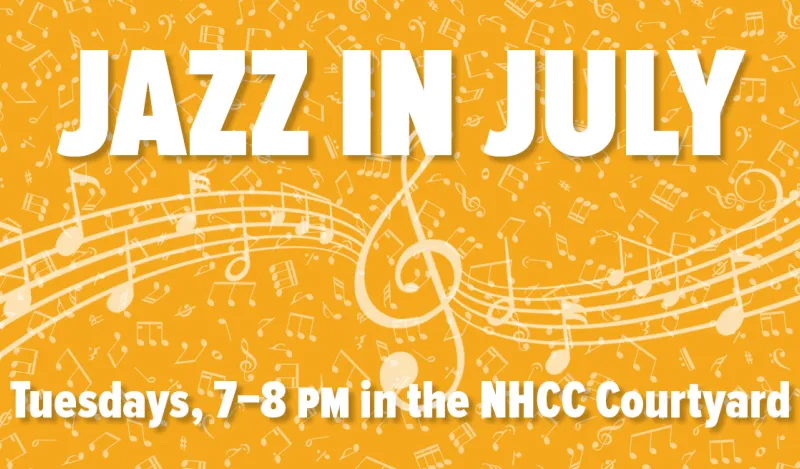 bright, orange graphic for the jazz in July events