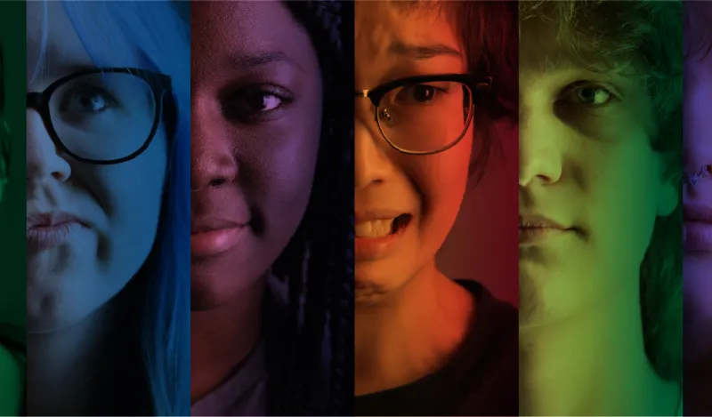 faces with different colors over them 