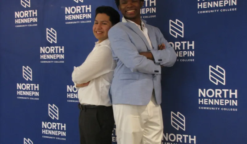 a photo of two students at the Student Life Awards Banquet 