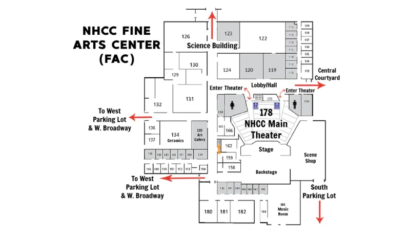 A map of the Fine Arts Center at NHCC