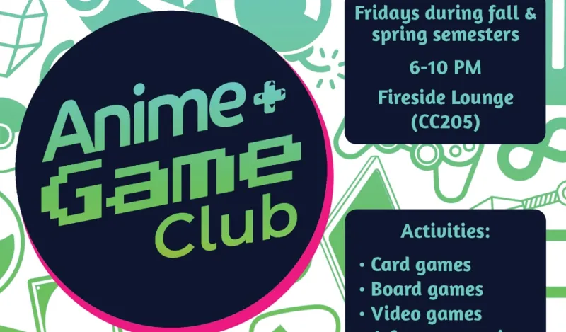 poster for Anime Game club listing meeting times