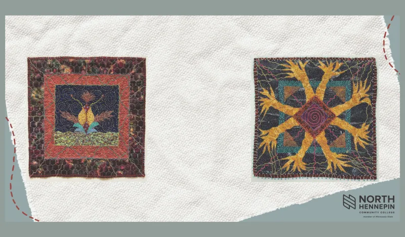 this is a photo of two art quilt patches designed and created by former NHCC faculty, Jane Bassuk. 