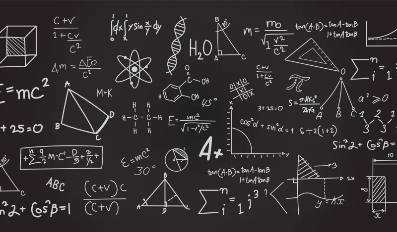 vector math formula written on blackboard in black chalk. vector illustration of hand-drawn geometry drawing