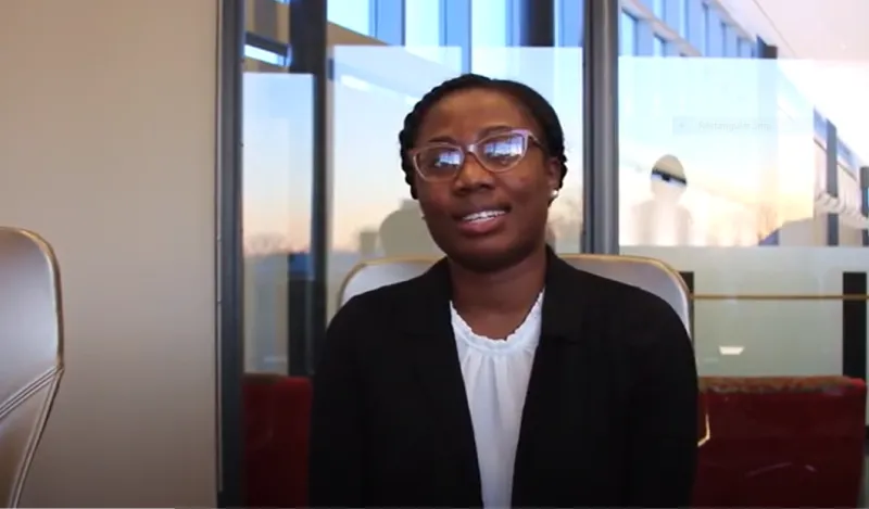 female student talking to camera