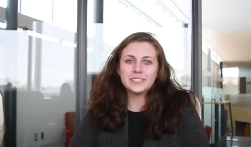 female student talking to camera