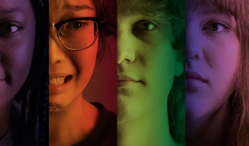 faces with different colors over them 