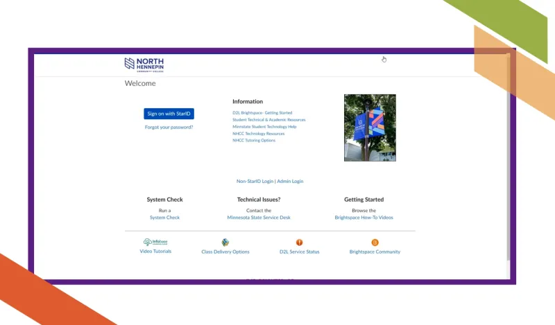 the d2l login screen