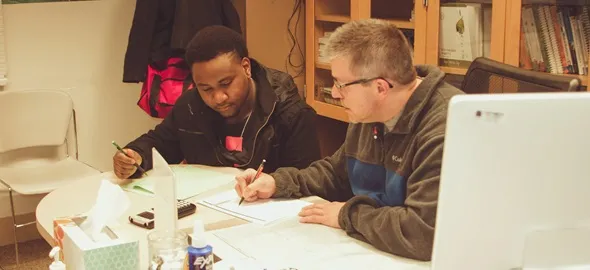 a student getting help in the math resource center 