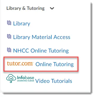 tutor.com location in menu