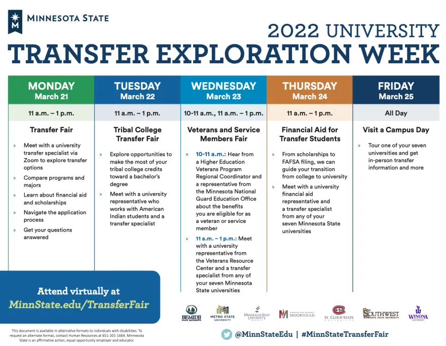 Calendar of Transfer student opportunities. 