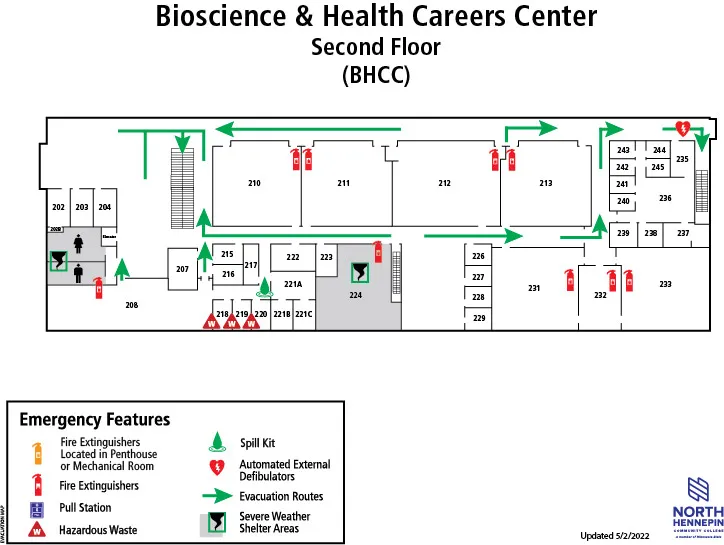 Bioscience & Health Careers Center Second Floor Map