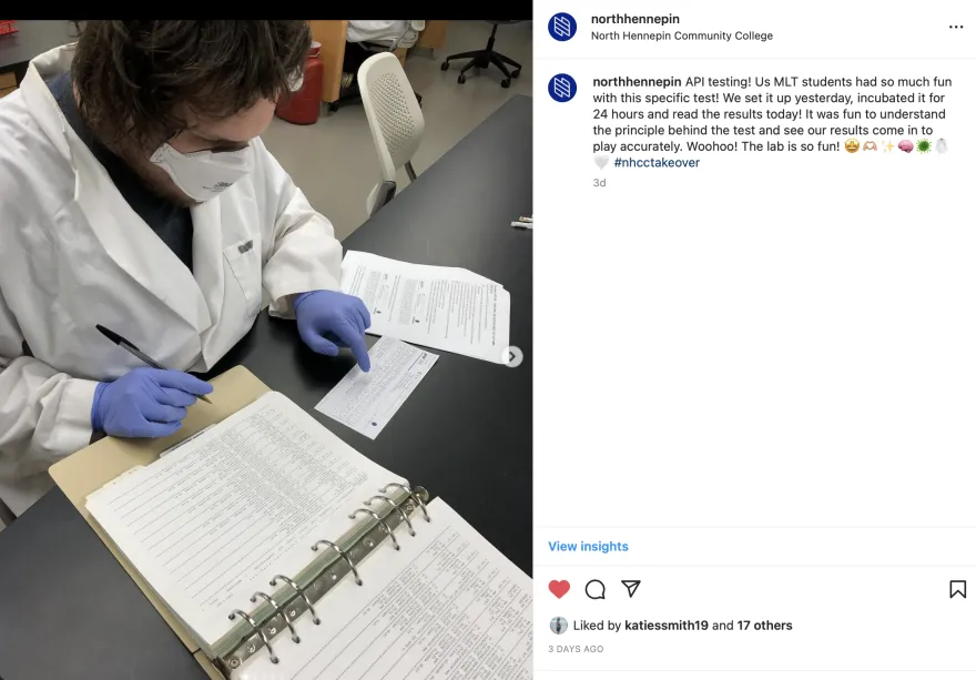 a student going over notes in the MLT lab