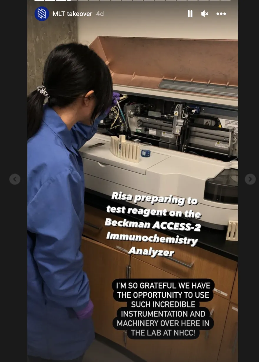 MLT student, Risa preps the machinery 